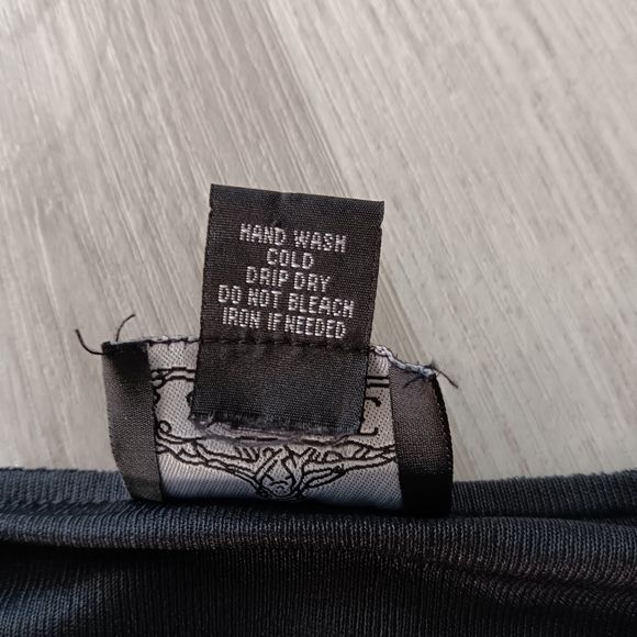 Angie Slip Mini Dress Black Silver Metallic Shimmer Spaghetti Strap Low V Medium - Picture 12 of 14